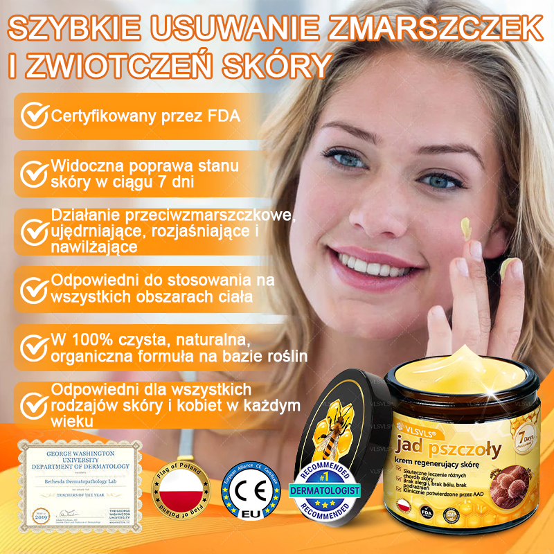 VLSVLS® Krem z jadem pszczelim do regeneracji skóry (👨⚕ odpowiedni dla wszystkich grup wiekowych, polecany przez AAD) 🌟