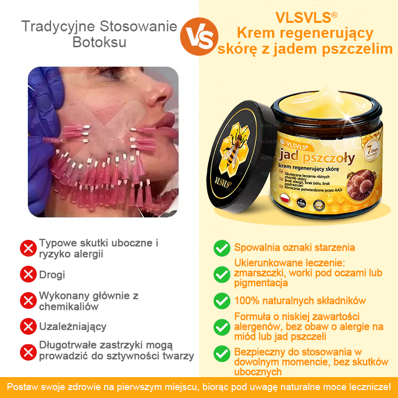 VLSVLS® Krem z jadem pszczelim do regeneracji skóry (👨⚕ odpowiedni dla wszystkich grup wiekowych, polecany przez AAD) 🌟